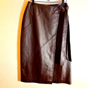 ASOS Sz 0 Brown Leather Wrap Midi Skirt Smooth and Patterned Lined Belted NWOT